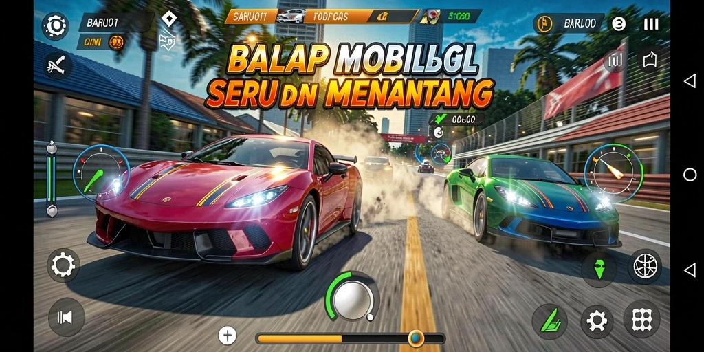 Tangkapan layar permainan BARU01 menampilkan aksi balap yang mendebarkan.