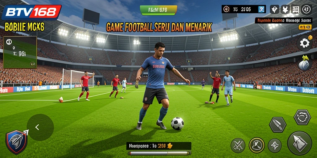 Screenshot utama BTV168 menampilkan aksi seru di lapangan Football.