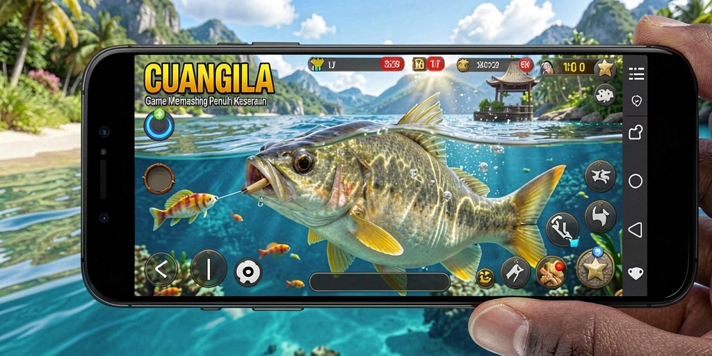 Tangkapan ikan besar dalam gameplay CUANGILA, menunjukkan aksi seru memancing.