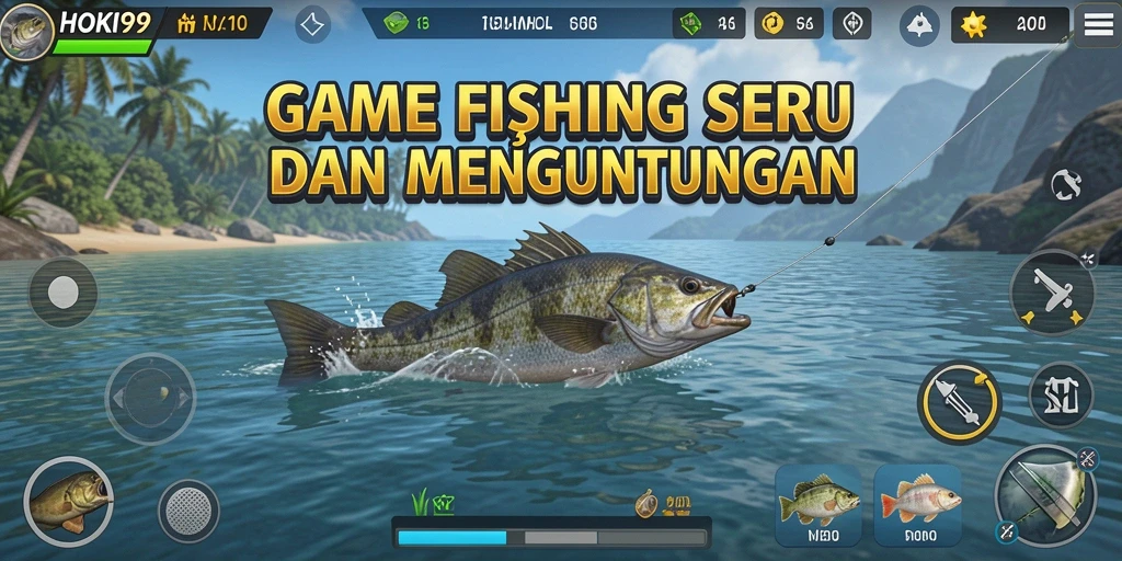 Tampilan gameplay HOKI99 dengan suasana memancing yang memukau.