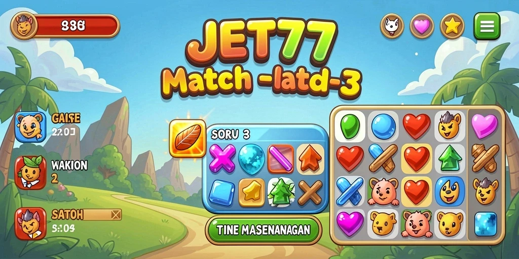 Tampilan gameplay seru dari JET77 dengan kombinasi objek Match-3.