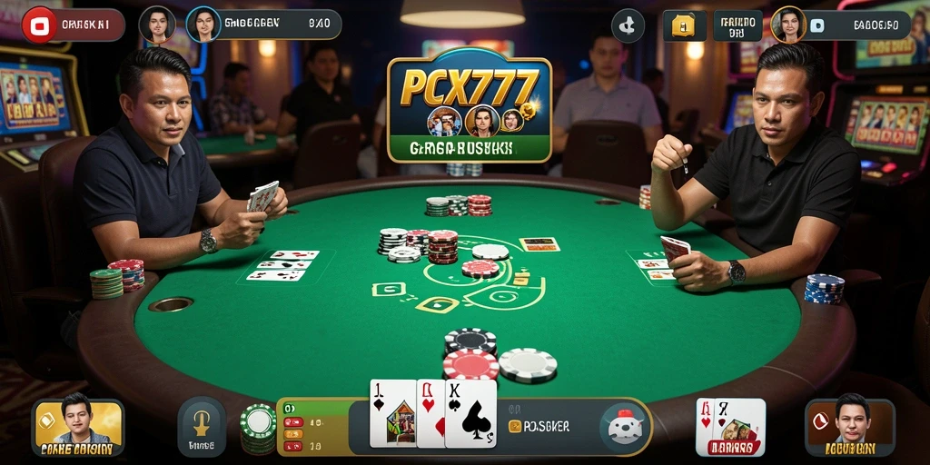 Tampilan antarmuka gameplay seru di PCX777 Poker.