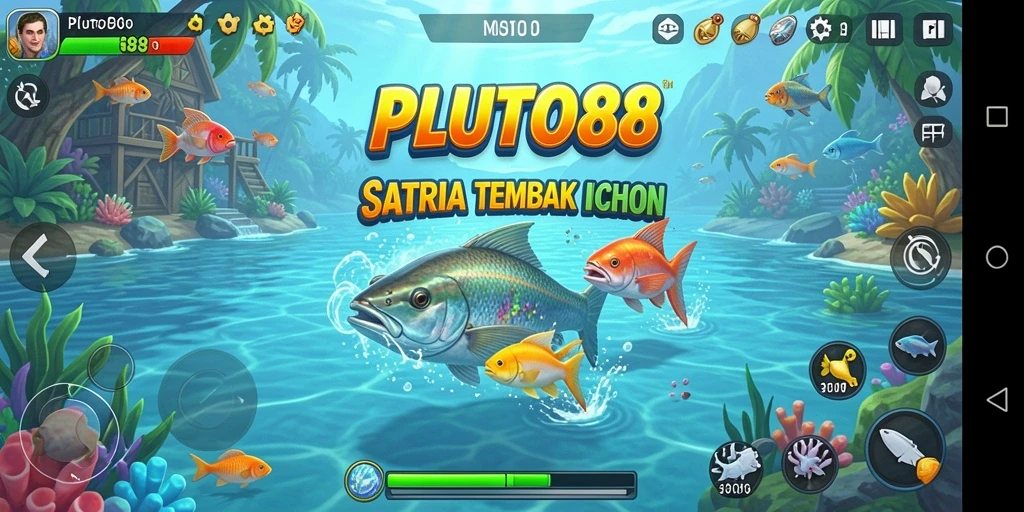 Tangkapan layar utama PLUTO88 menampilkan aksi tembak ikan yang seru.