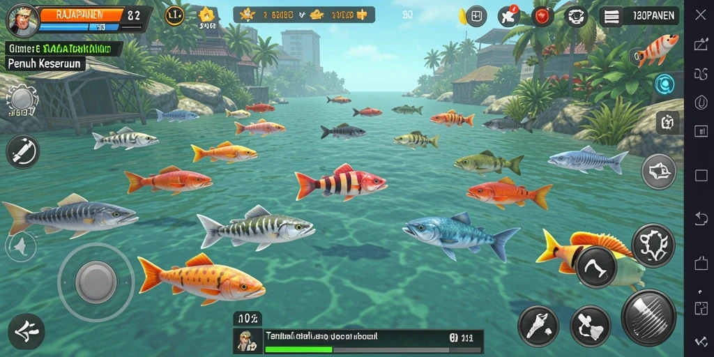 Screenshot gameplay RAJAPANEN dengan aksi menembak ikan yang seru.
